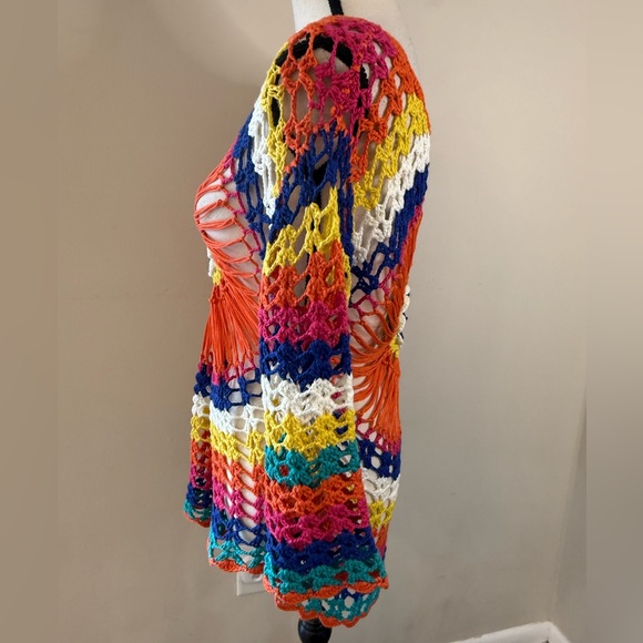 Crochet crop sleeve semi sheer sweater SZ S/M - Picture 4 of 9